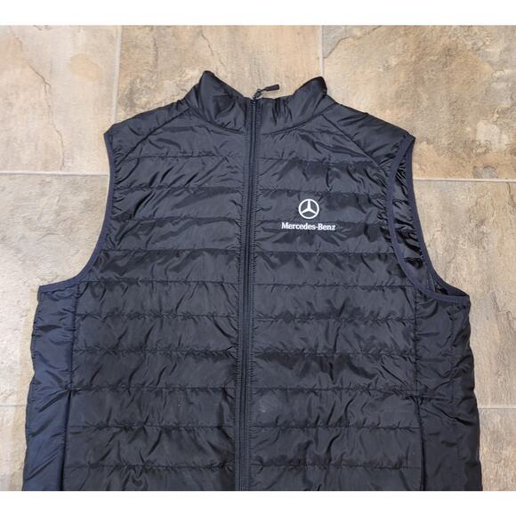 Mercedes Benz Quilted Vest Windbreaker Mens L Mock Neck Full Zip Black Core 365 - Picture 3 of 9